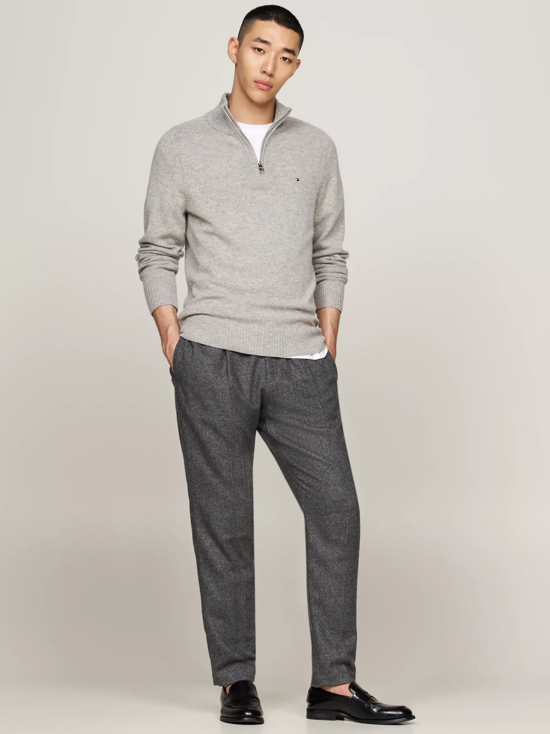 Spodnie*Tommy Hilfiger Spodnie W Jodełkę MEDIUM GREY HEATHER