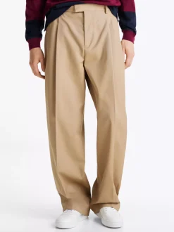 Spodnie*Tommy Hilfiger Spodnie Z Gabardyny Z Mieszanki Wełny BEIGE