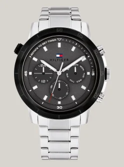Zegarki*Tommy Hilfiger Sportowy Zegarek Z Szarą Tarczą I Czarną Lunetą BLACK