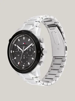 Zegarki*Tommy Hilfiger Sportowy Zegarek Z Szarą Tarczą I Czarną Lunetą BLACK