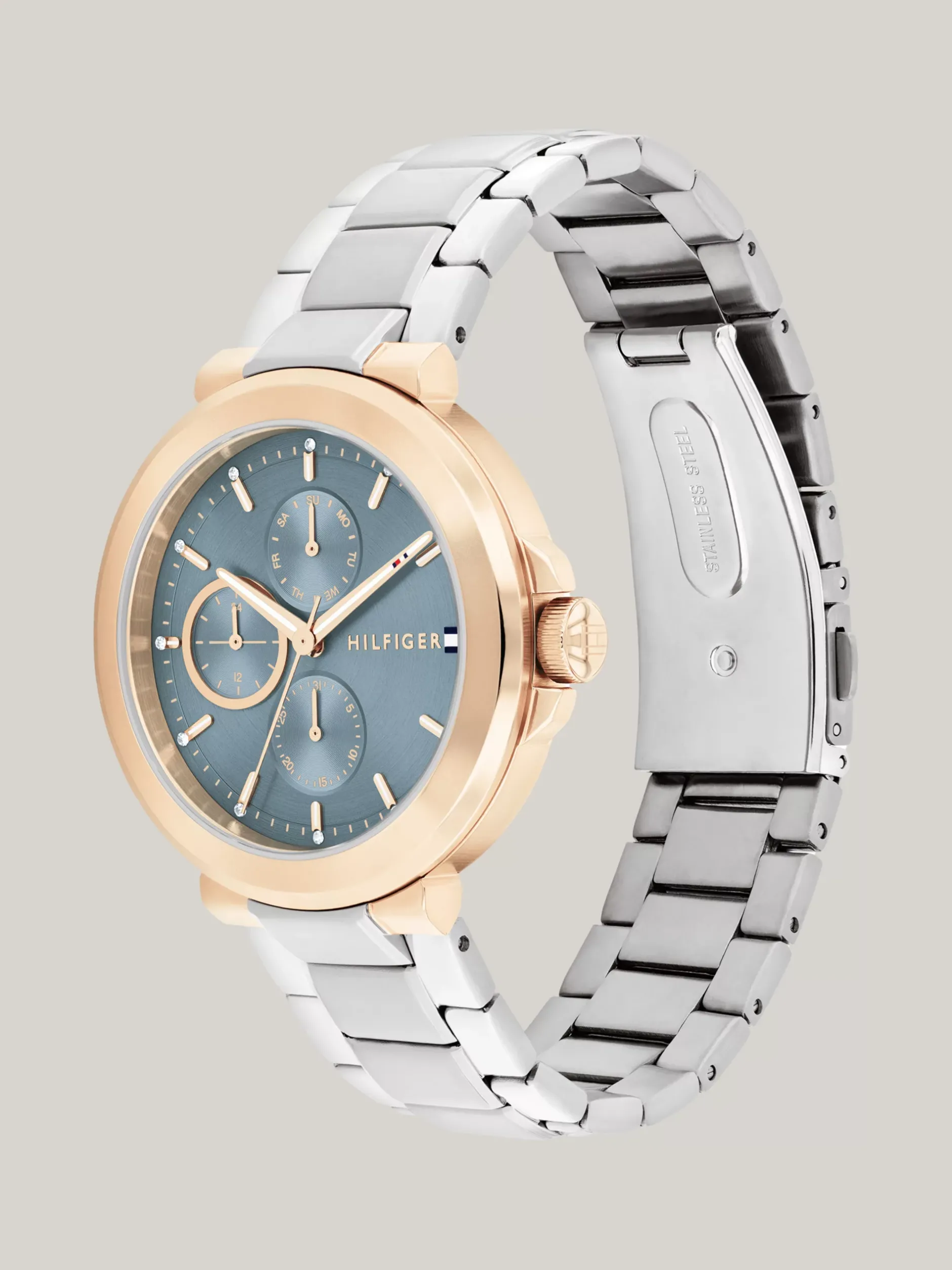 Zegarki*Tommy Hilfiger Stalowy Zegarek Z Niebieską Tarczą SILVER