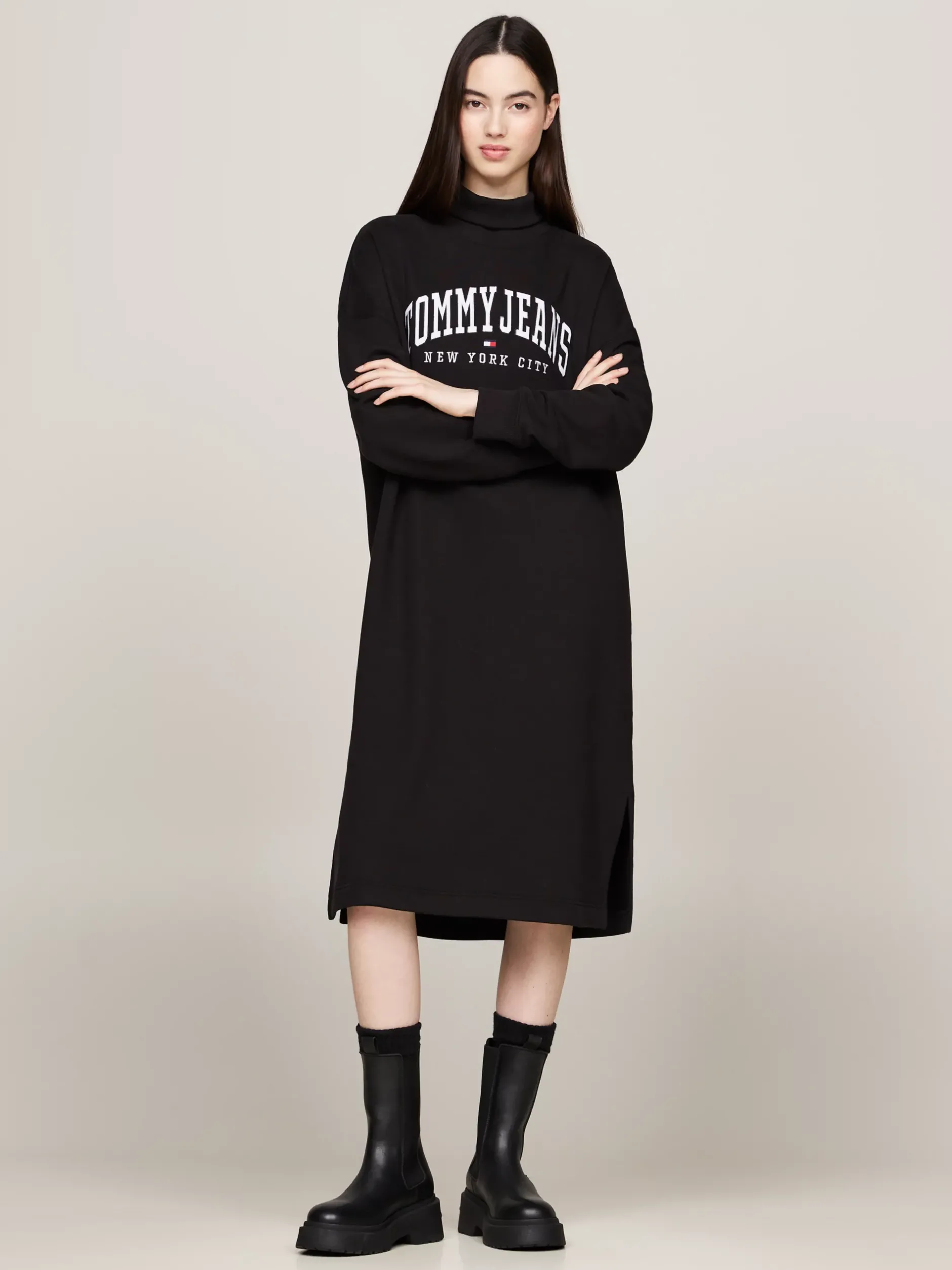 Sukienki*Tommy Hilfiger Sukienka Dresowa Midi Z Półgolfem BLACK