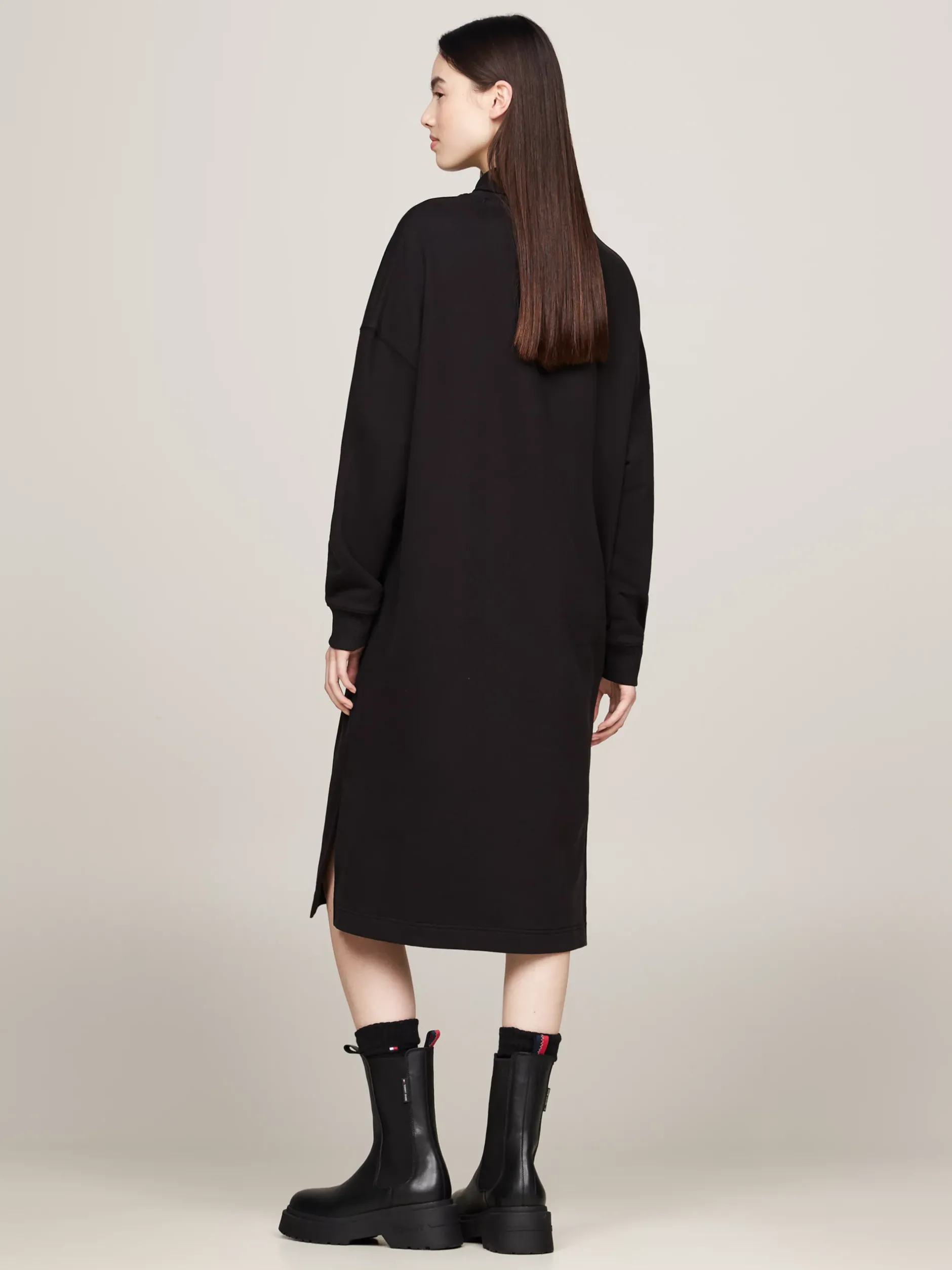 Sukienki*Tommy Hilfiger Sukienka Dresowa Midi Z Półgolfem BLACK