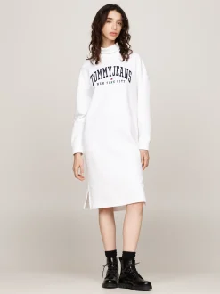Sukienki*Tommy Hilfiger Sukienka Dresowa Midi Z Półgolfem WHITE