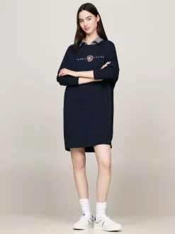 Sukienki*Tommy Hilfiger Sukienka Dresowa Mini Z Wyhaftowanym Logo DARK NIGHT NAVY