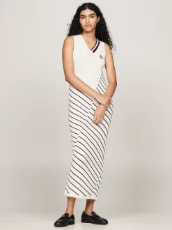 Sukienki*Tommy Hilfiger Sukienka Dzianinowa Bez Rękawów W Paski IVORY