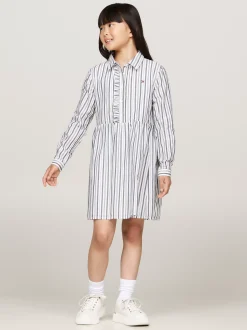 Sukienki*Tommy Hilfiger Sukienka Koszulowa W Metaliczne Paski LUREX STP DESERT SKY/ WHITE