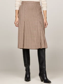 Spódnice*Tommy Hilfiger Sukienka Midi Ze Wzorem W Kratkę W Pepitkę BROWN HOUNDSTOOTH