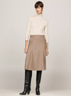 Spódnice*Tommy Hilfiger Sukienka Midi Ze Wzorem W Kratkę W Pepitkę BROWN HOUNDSTOOTH