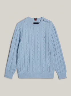 Dzianina*Tommy Hilfiger Sweter Adaptive O Splocie Warkoczowym BREEZY BLUE