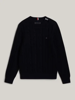 Dzianina*Tommy Hilfiger Sweter Adaptive O Splocie Warkoczowym DESERT SKY