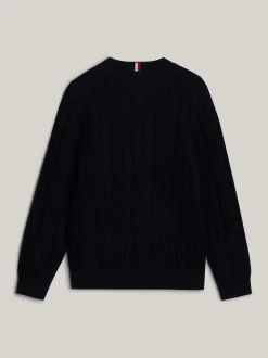 Dzianina*Tommy Hilfiger Sweter Adaptive O Splocie Warkoczowym DESERT SKY