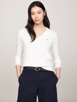 Bluzy Dresowe & Z Kapturem*Tommy Hilfiger Sweter Heritage Z Dekoltem W Kształcie Litery V ECRU