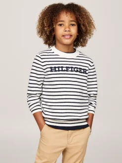 Dzianina*Tommy Hilfiger Sweter Hilfiger Monotype Z Okrągłym Dekoltem WHITE BASE / BLUE STTRIPE