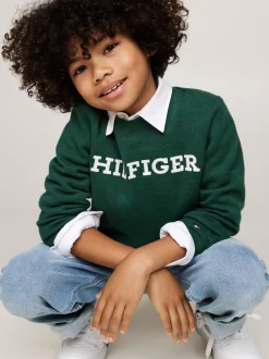 Dzianina*Tommy Hilfiger Sweter Hilfiger Monotype Z Okrągłym Dekoltem ORNAMENTAL GREEN