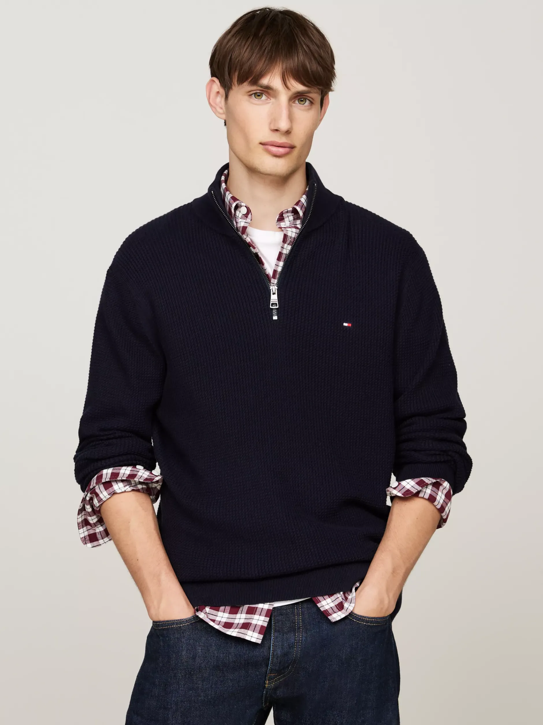 Sweter Z Zamkiem|Swetry*Tommy Hilfiger Sweter O Drobnym Splocie Warkoczowym DESERT SKY