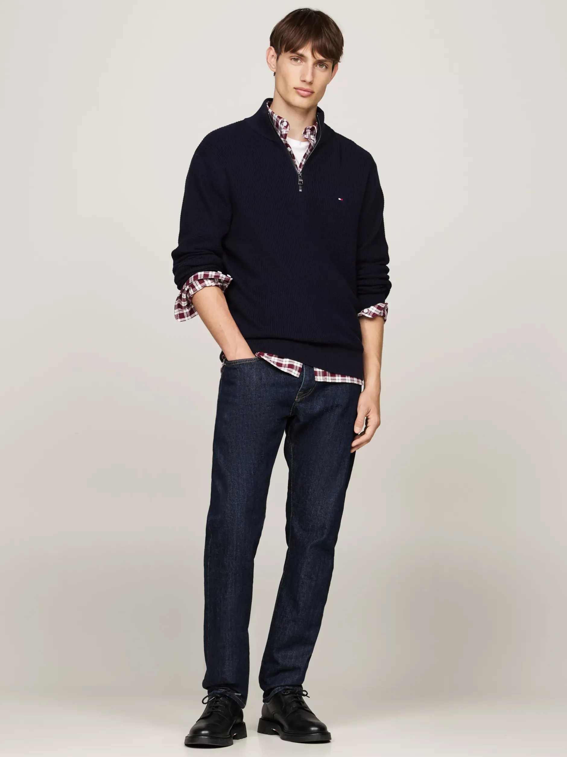 Sweter Z Zamkiem|Swetry*Tommy Hilfiger Sweter O Drobnym Splocie Warkoczowym DESERT SKY