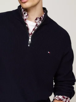 Sweter Z Zamkiem|Swetry*Tommy Hilfiger Sweter O Drobnym Splocie Warkoczowym DESERT SKY