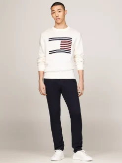 Swetry Z Okrągłym Dekoltem|Swetry*Tommy Hilfiger Sweter O Luźnym Kroju Z Warkoczową Flagą ANCIENT WHITE