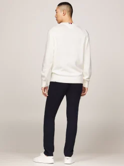 Swetry Z Okrągłym Dekoltem|Swetry*Tommy Hilfiger Sweter O Luźnym Kroju Z Warkoczową Flagą ANCIENT WHITE