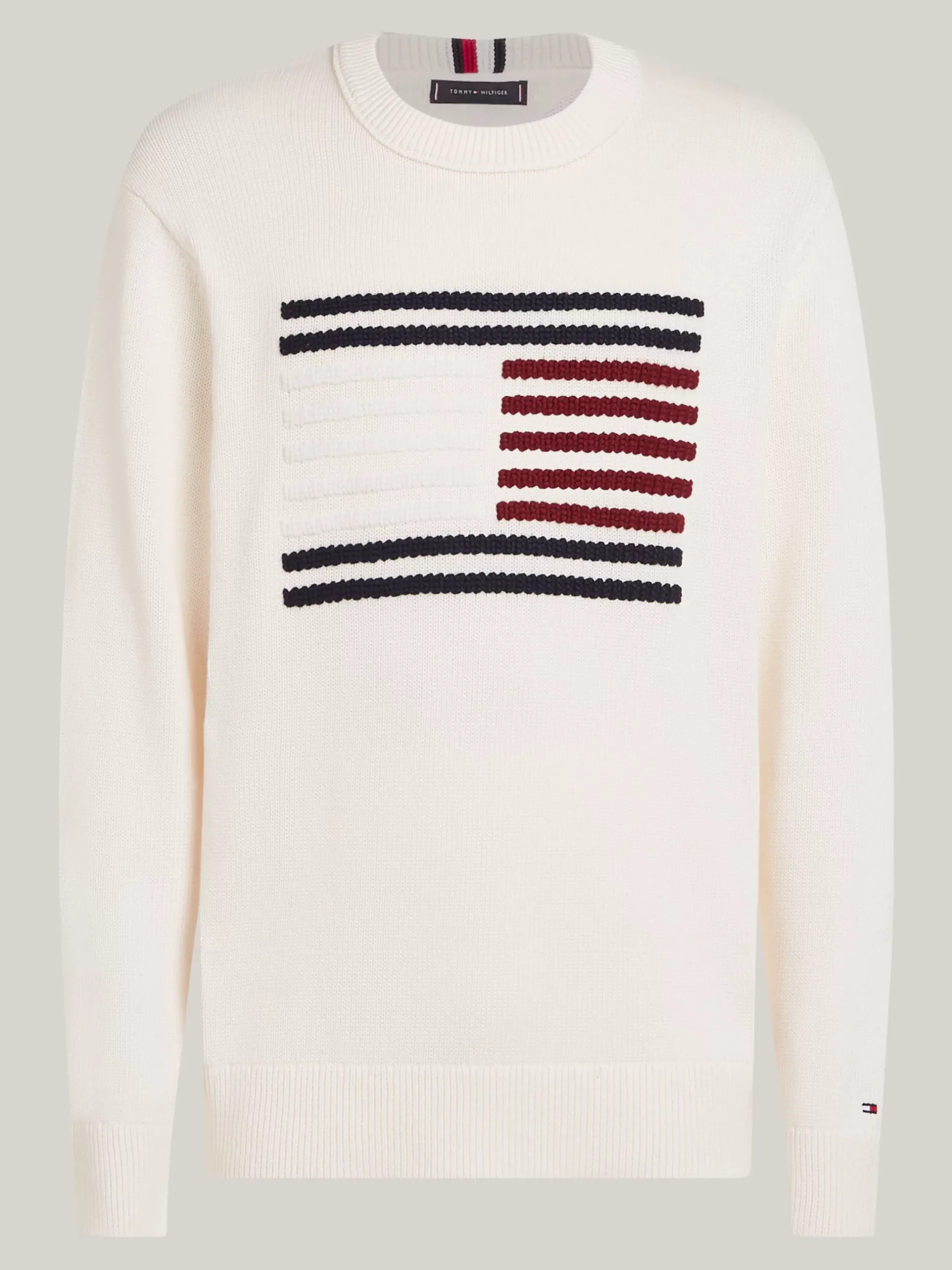 Swetry Z Okrągłym Dekoltem|Swetry*Tommy Hilfiger Sweter O Luźnym Kroju Z Warkoczową Flagą ANCIENT WHITE