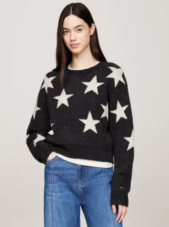 Swetry Z Okrągłym Dekoltem|Swetry*Tommy Hilfiger Sweter O Pudełkowym Kroju W Gwiazdy BLACK MOUNTAIN STARDUST