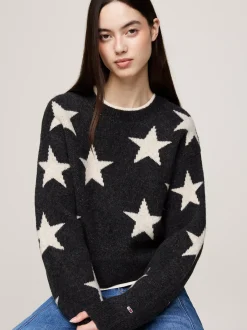 Swetry Z Okrągłym Dekoltem|Swetry*Tommy Hilfiger Sweter O Pudełkowym Kroju W Gwiazdy BLACK MOUNTAIN STARDUST
