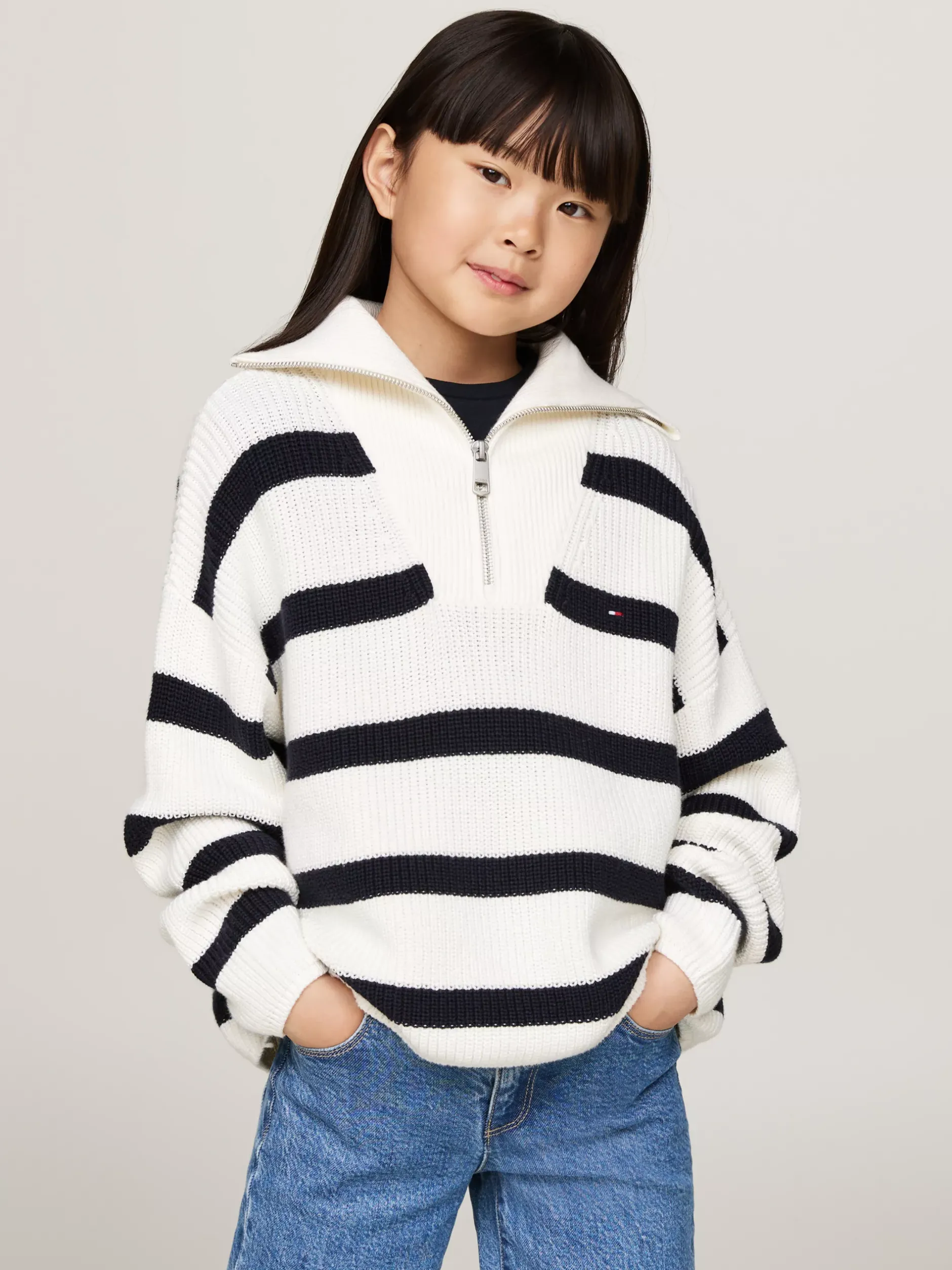 Dzianina*Tommy Hilfiger Sweter O Pudełkowym Kroju W Paski BLUE STRIPE