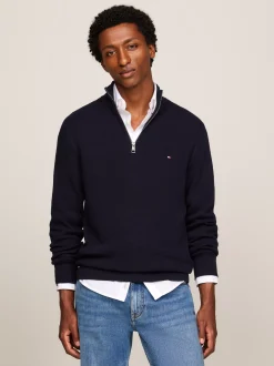 Sweter Z Zamkiem|Swetry*Tommy Hilfiger Sweter O Waflowym Splocie DESERT SKY
