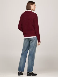 Swetry Z Okrągłym Dekoltem|Swetry*Tommy Hilfiger Sweter O Waflowym Splocie DEEP ROUGE