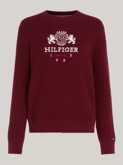 Swetry Z Okrągłym Dekoltem|Swetry*Tommy Hilfiger Sweter O Waflowym Splocie DEEP ROUGE