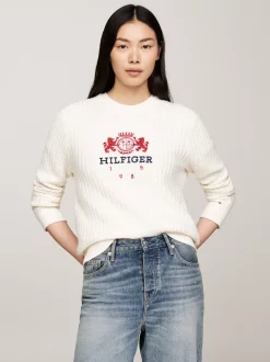 Swetry Z Okrągłym Dekoltem|Swetry*Tommy Hilfiger Sweter O Waflowym Splocie IVORY PETAL
