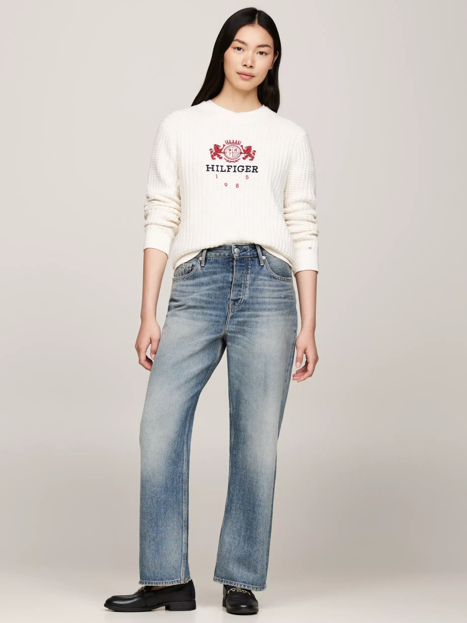 Swetry Z Okrągłym Dekoltem|Swetry*Tommy Hilfiger Sweter O Waflowym Splocie IVORY PETAL