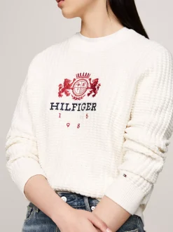 Swetry Z Okrągłym Dekoltem|Swetry*Tommy Hilfiger Sweter O Waflowym Splocie IVORY PETAL