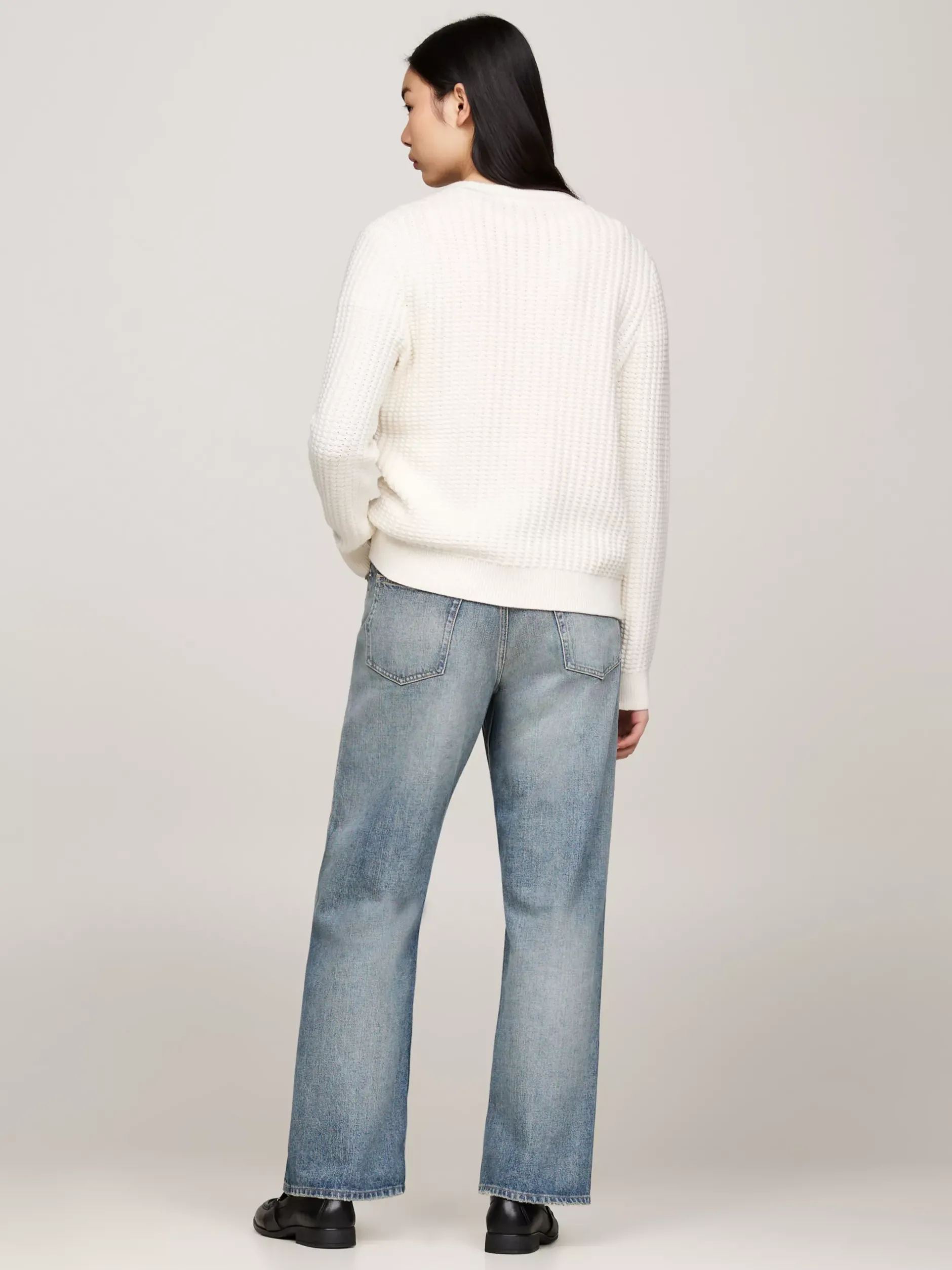 Swetry Z Okrągłym Dekoltem|Swetry*Tommy Hilfiger Sweter O Waflowym Splocie IVORY PETAL