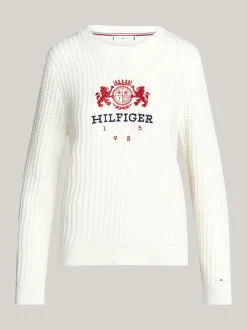 Swetry Z Okrągłym Dekoltem|Swetry*Tommy Hilfiger Sweter O Waflowym Splocie IVORY PETAL