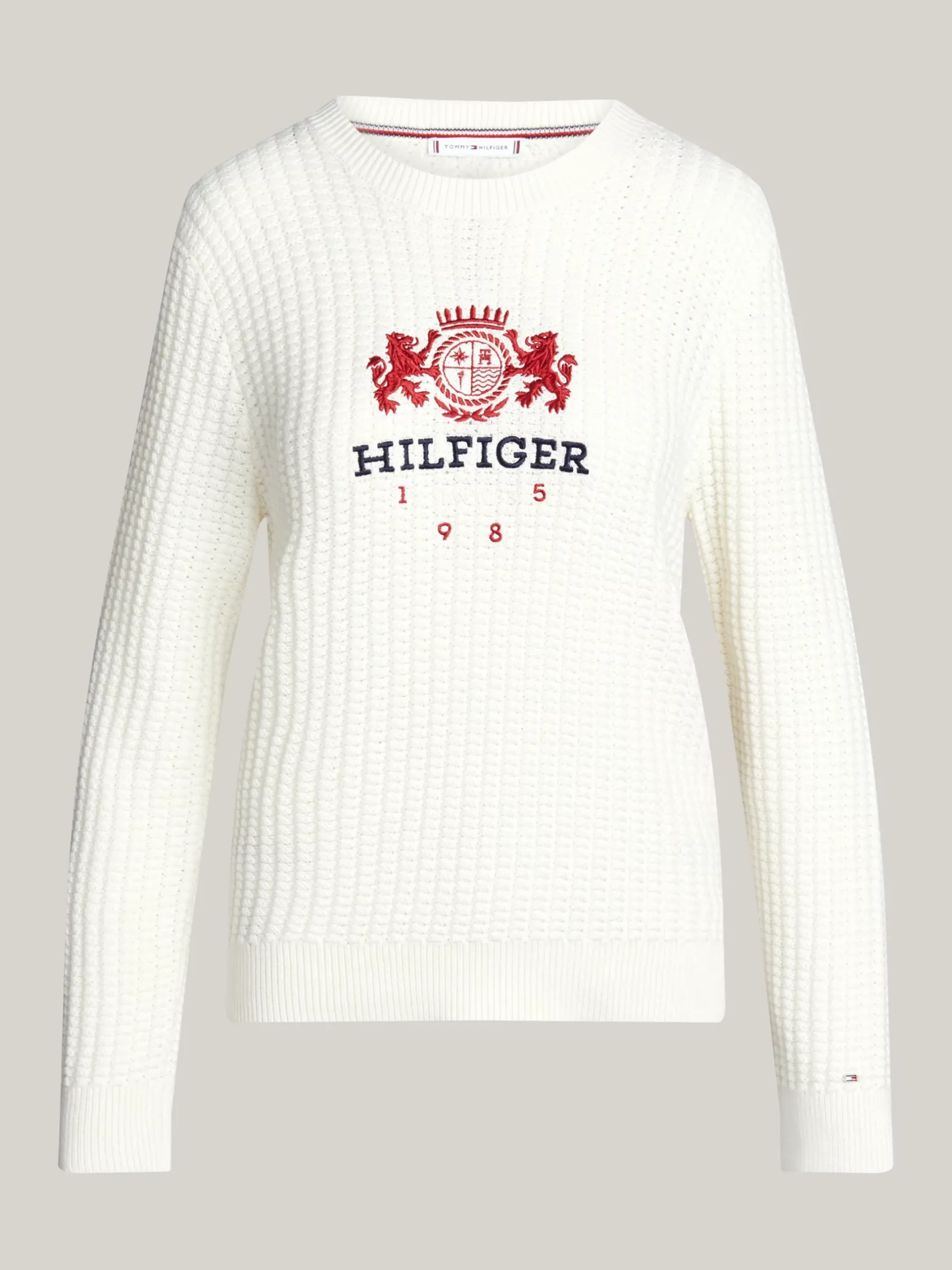 Swetry Z Okrągłym Dekoltem|Swetry*Tommy Hilfiger Sweter O Waflowym Splocie IVORY PETAL