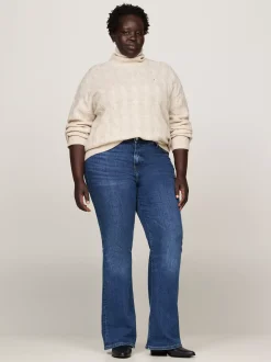 Swetry Z Golfem|Swetry*Tommy Hilfiger Sweter O Warkoczowym Splocie Z Golfem Curve CLASSIC BEIGE HEATHER
