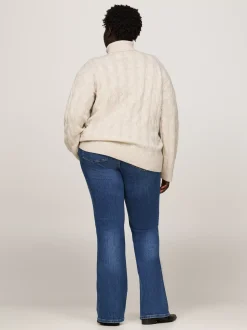 Swetry Z Golfem|Swetry*Tommy Hilfiger Sweter O Warkoczowym Splocie Z Golfem Curve CLASSIC BEIGE HEATHER