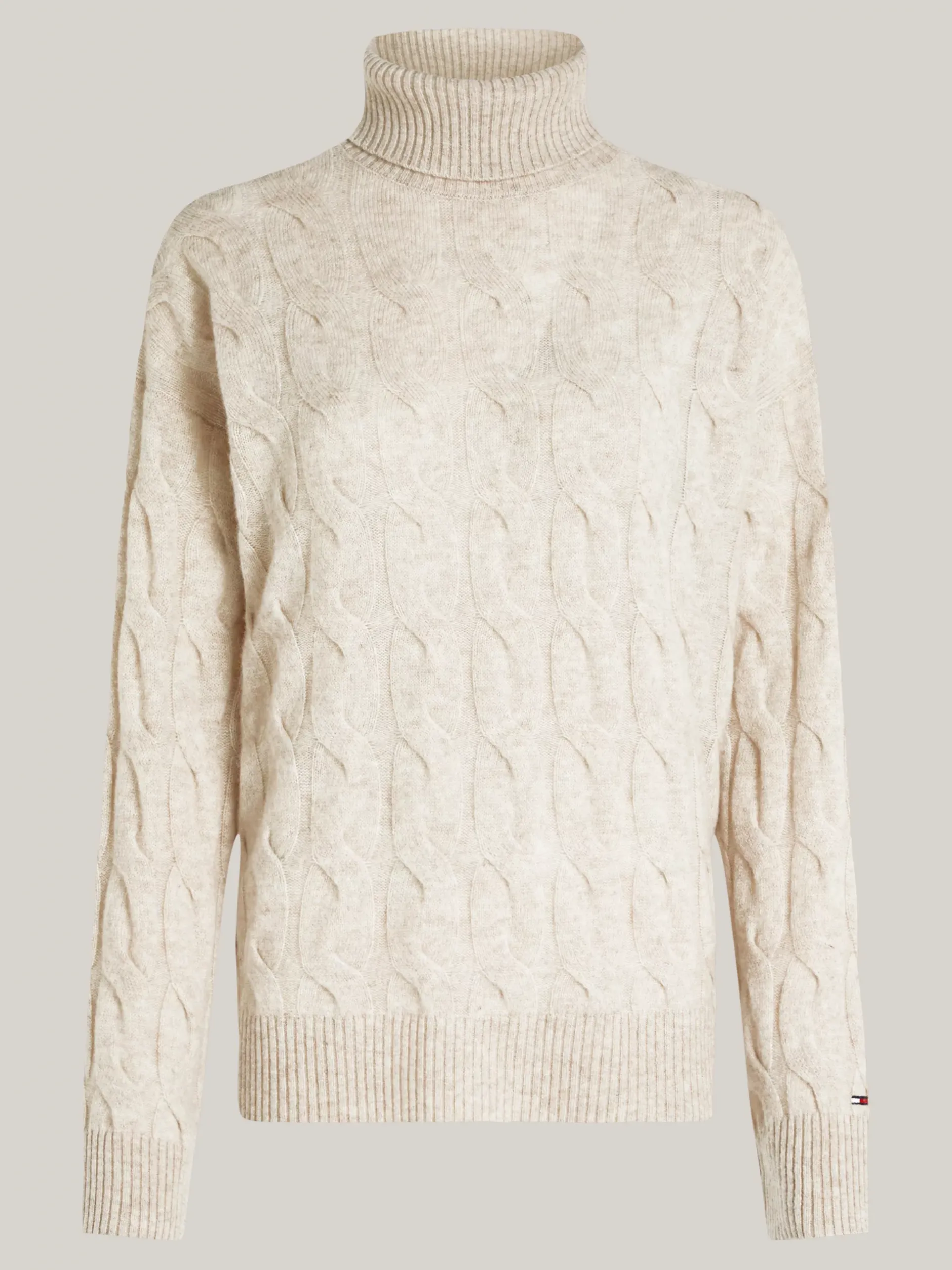 Swetry Z Golfem|Swetry*Tommy Hilfiger Sweter O Warkoczowym Splocie Z Golfem Curve CLASSIC BEIGE HEATHER