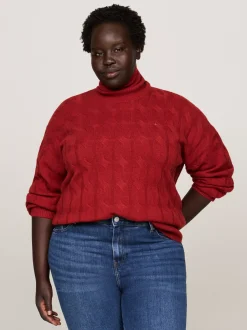 Swetry Z Golfem|Swetry*Tommy Hilfiger Sweter O Warkoczowym Splocie Z Golfem Curve DARK MAGMA
