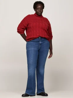 Swetry Z Golfem|Swetry*Tommy Hilfiger Sweter O Warkoczowym Splocie Z Golfem Curve DARK MAGMA