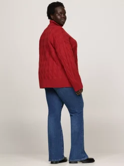 Swetry Z Golfem|Swetry*Tommy Hilfiger Sweter O Warkoczowym Splocie Z Golfem Curve DARK MAGMA