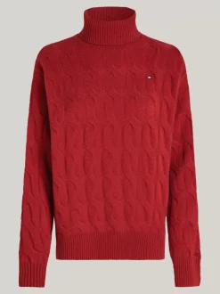 Swetry Z Golfem|Swetry*Tommy Hilfiger Sweter O Warkoczowym Splocie Z Golfem Curve DARK MAGMA