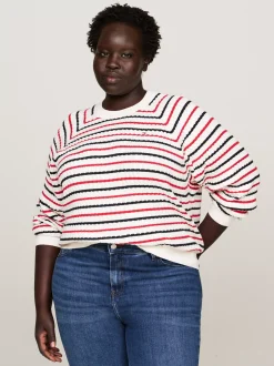 Swetry Z Okrągłym Dekoltem|Swetry*Tommy Hilfiger Sweter O Warkoczowym Splocie Curve RWB STRIPE