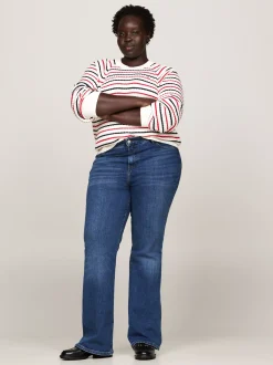 Swetry Z Okrągłym Dekoltem|Swetry*Tommy Hilfiger Sweter O Warkoczowym Splocie Curve RWB STRIPE