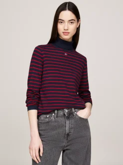 Swetry Z Golfem|Swetry*Tommy Hilfiger Sweter O Wąskim Kroju Z Golfem NAVY / RED STRIPE