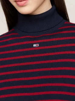 Swetry Z Golfem|Swetry*Tommy Hilfiger Sweter O Wąskim Kroju Z Golfem NAVY / RED STRIPE