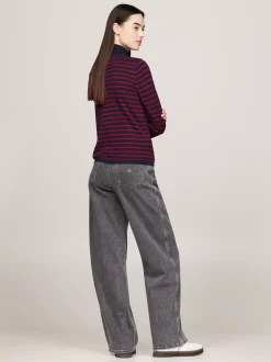 Swetry Z Golfem|Swetry*Tommy Hilfiger Sweter O Wąskim Kroju Z Golfem NAVY / RED STRIPE
