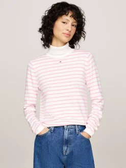 Swetry Z Golfem|Swetry*Tommy Hilfiger Sweter O Wąskim Kroju Z Golfem BALLET PINK / STRIPE